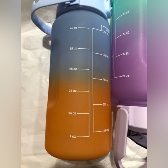 Green purple ombre motivational words time to drink reusable sports water bottle - Picture 5 of 11